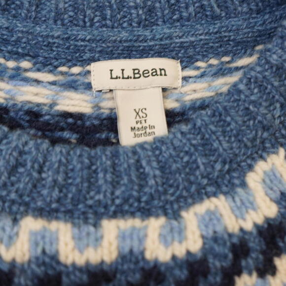 L.L. Bean Fair Isle Sweater Women’s XS Petite Blue 100% Lambswool Nordic Knit - Picture 2 of 6